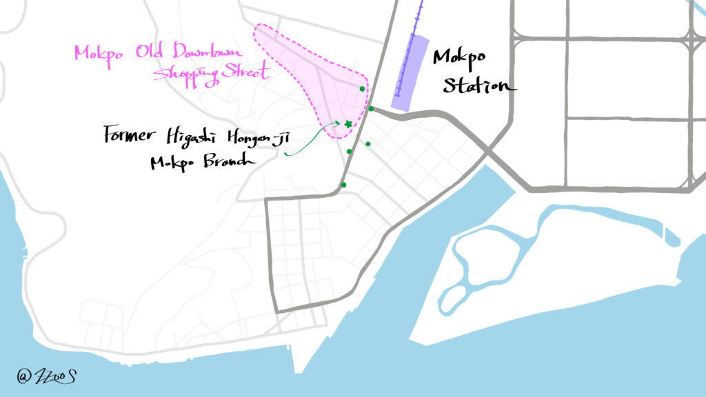 Hand-drawn map of Mokpo