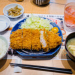 Full tonkatsu set meal on the table