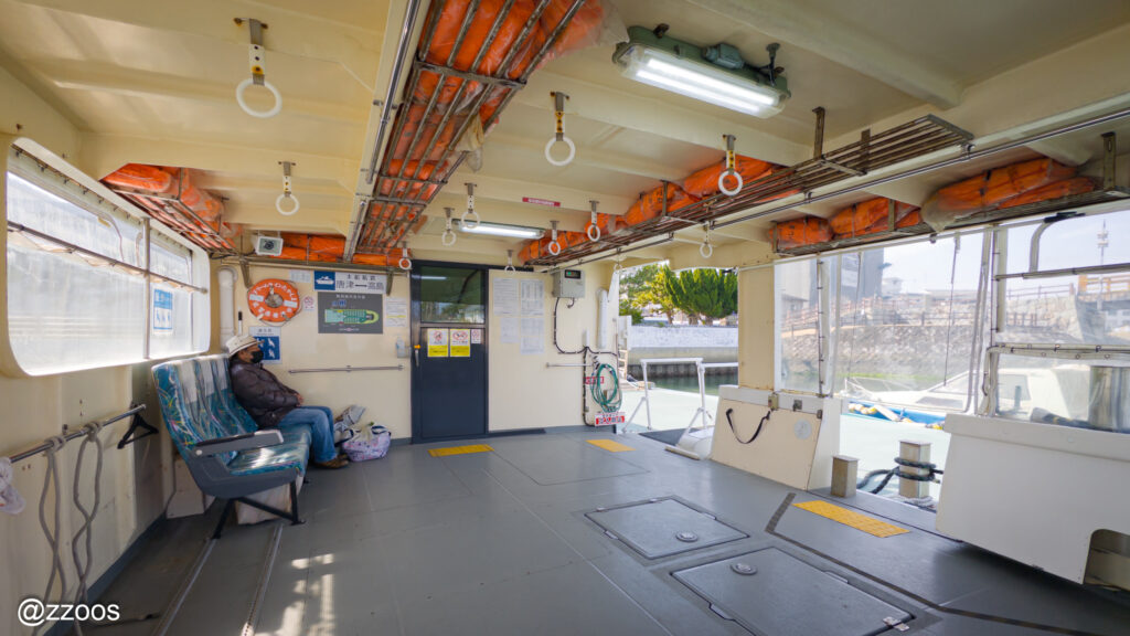 Outdoor seating at the rear of the ferry to Takashima
