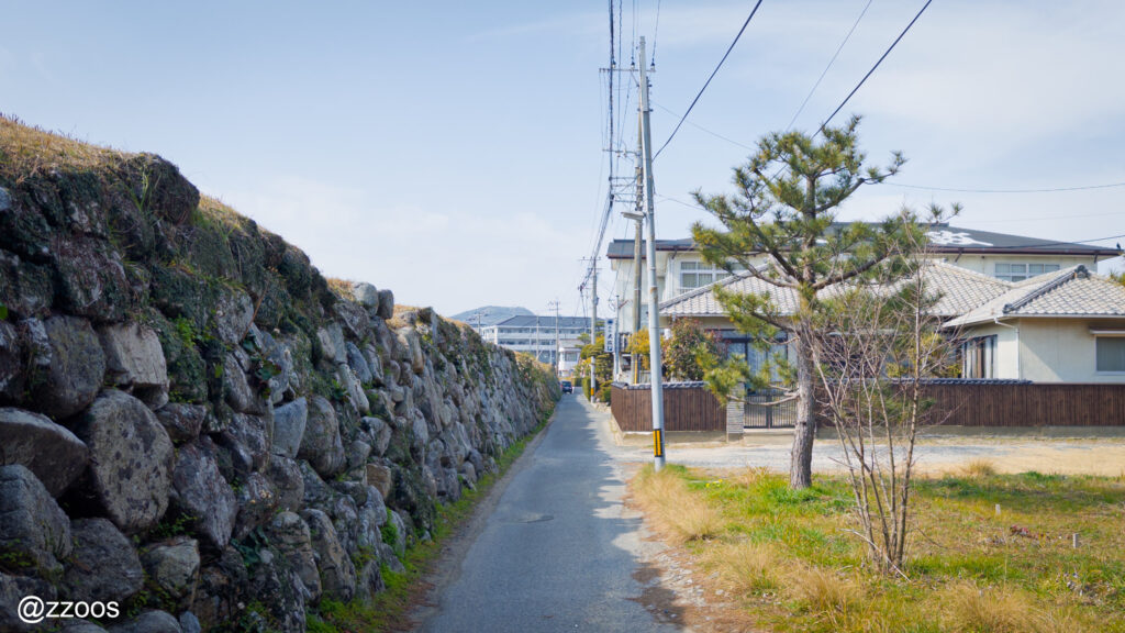 Walking along the stone wall path