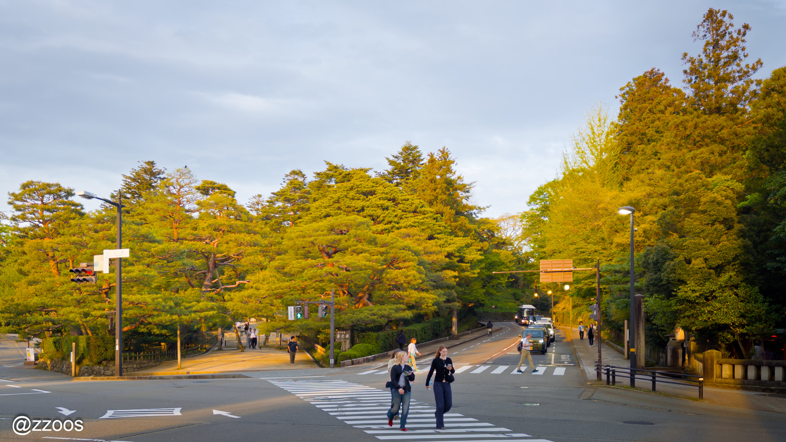 Hirosaka intersection in Kanazawa at dusk