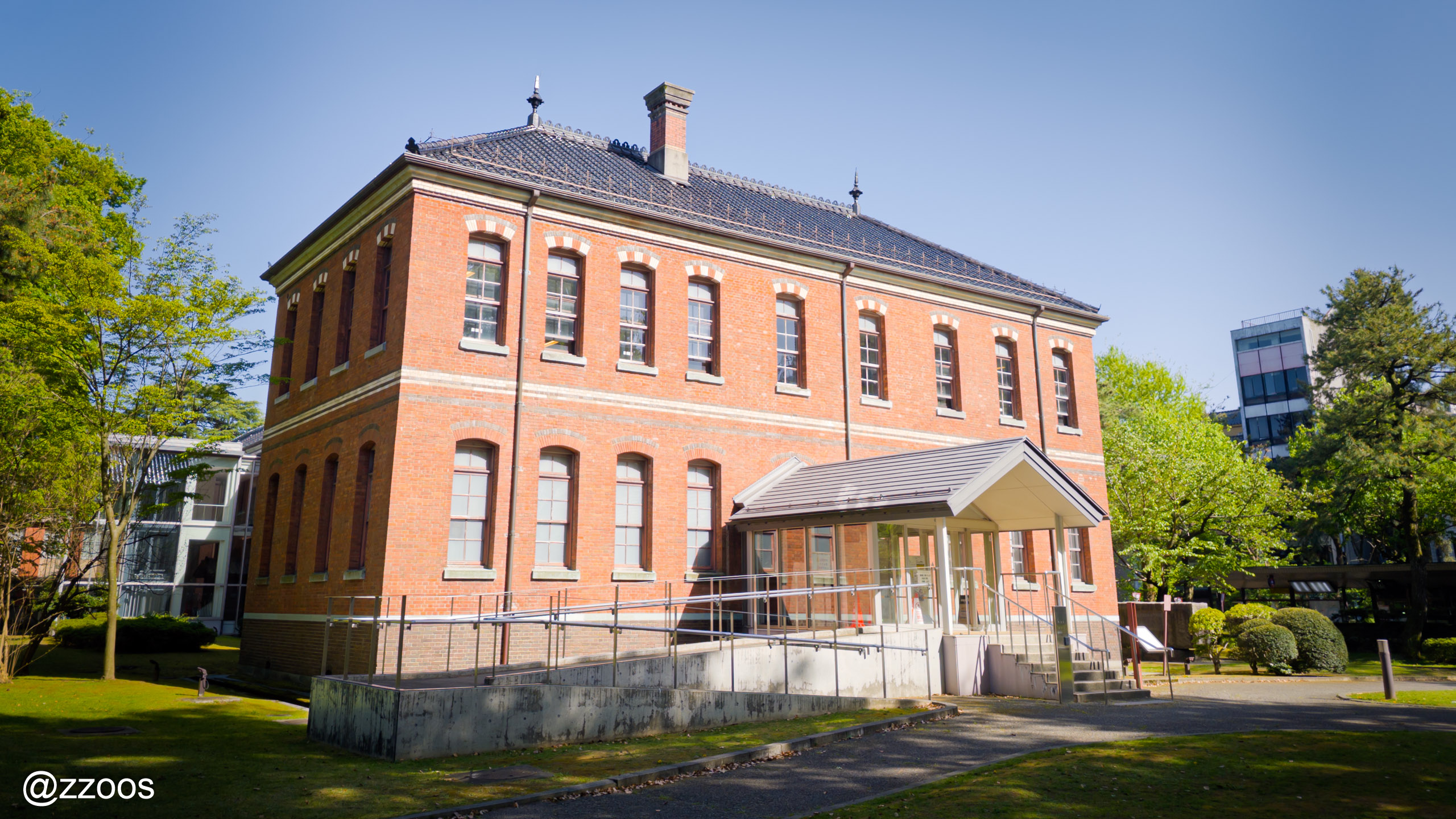 Red brick building of the former Fourth High School at Ishikawa Shiko Memorial Park