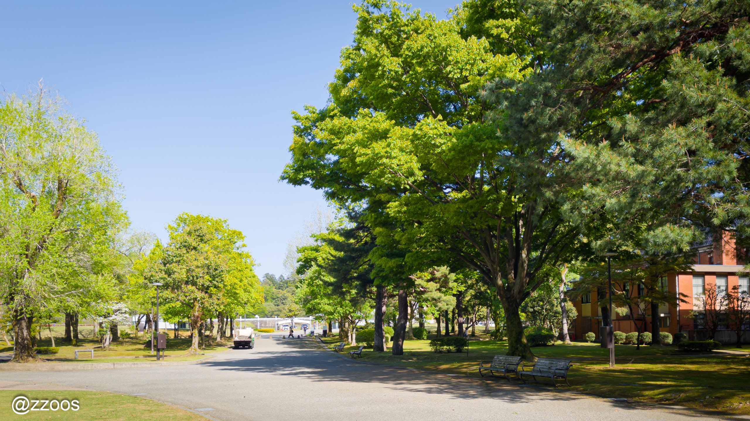 Lawn and trees inside Ishikawa Shiko Memorial Park