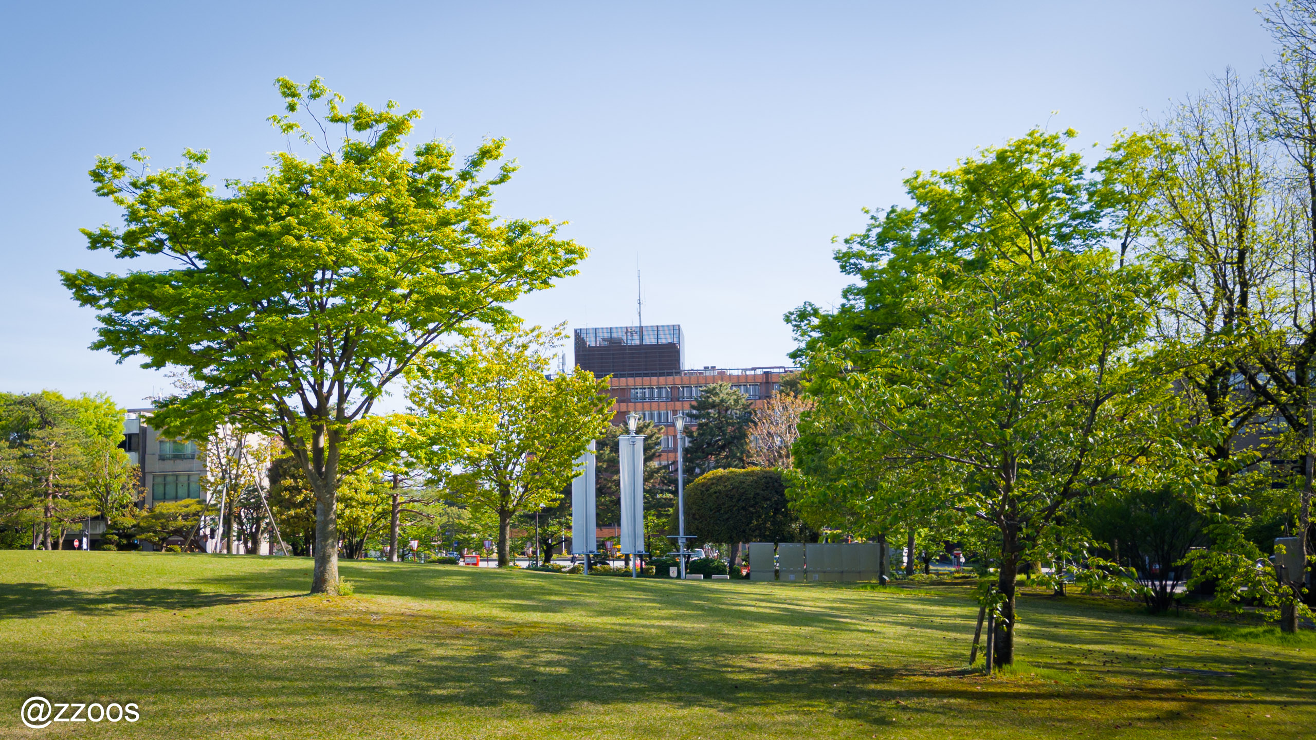 Kanazawa City Hall seen from the lawn next to Shiinoki Cultural Complex