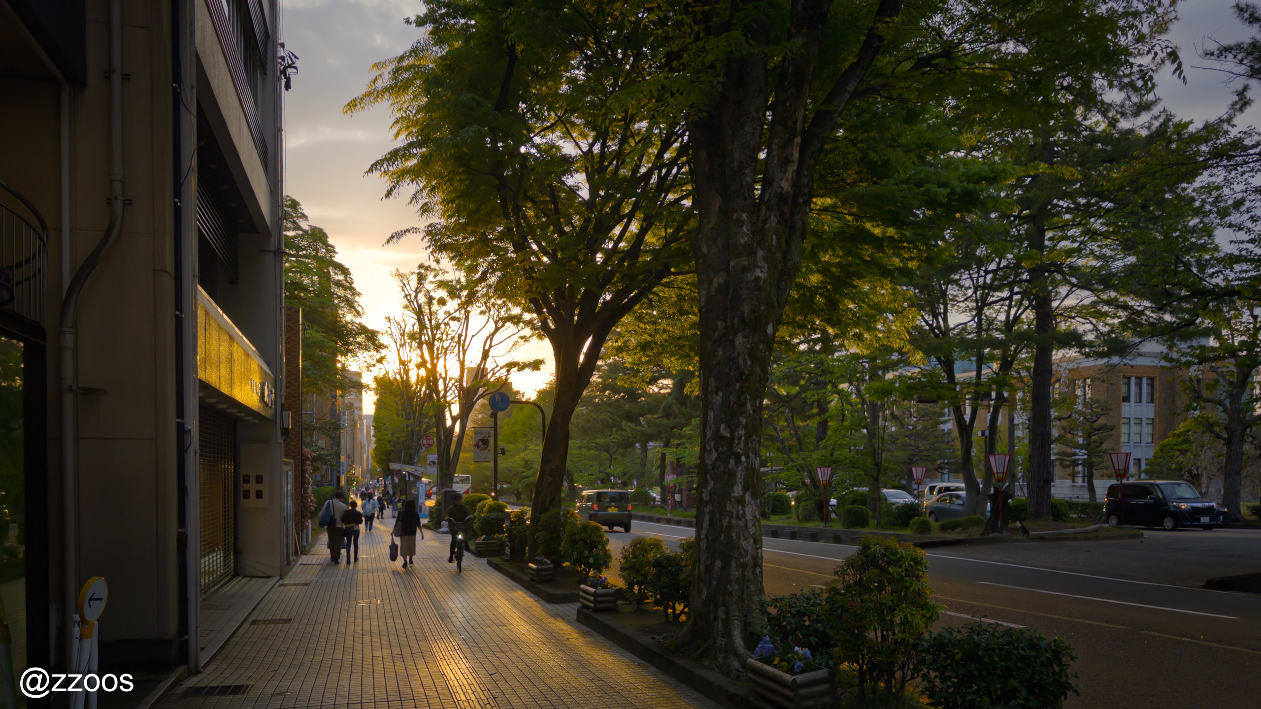 Hyakumangoku-dori at dusk in Kanazawa