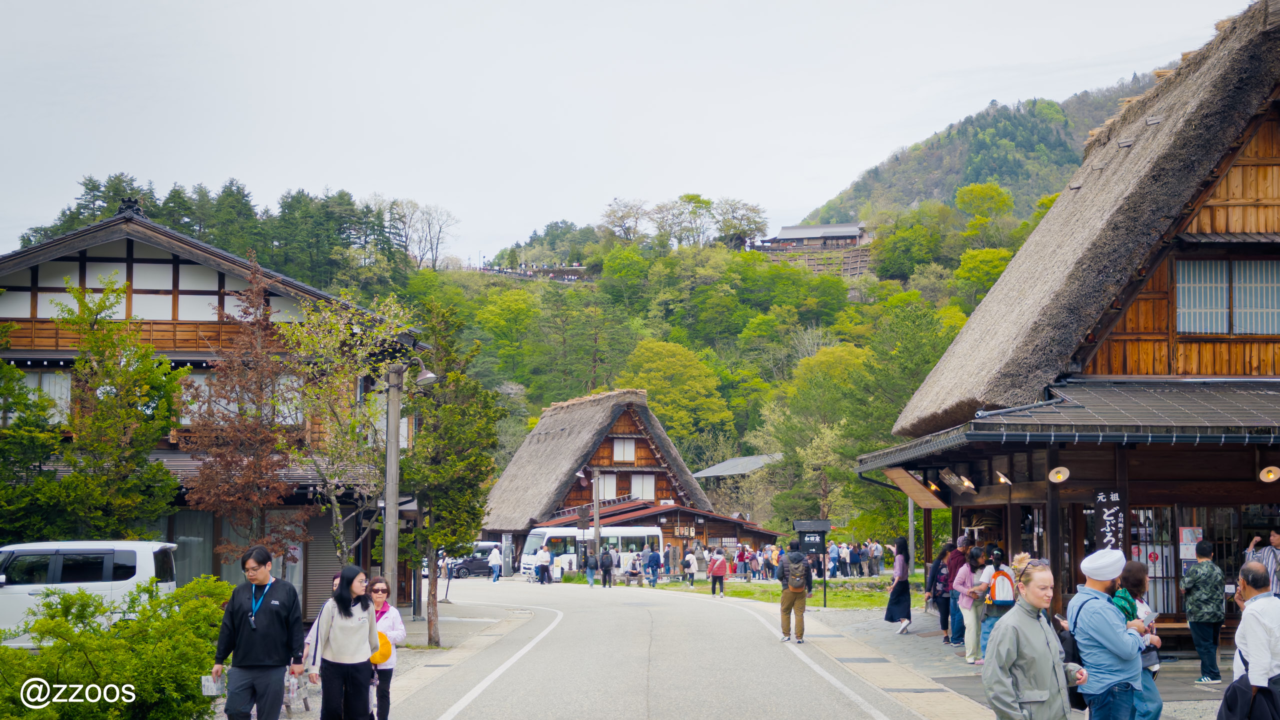 Village view with the observatory visible on the mountain in the distance