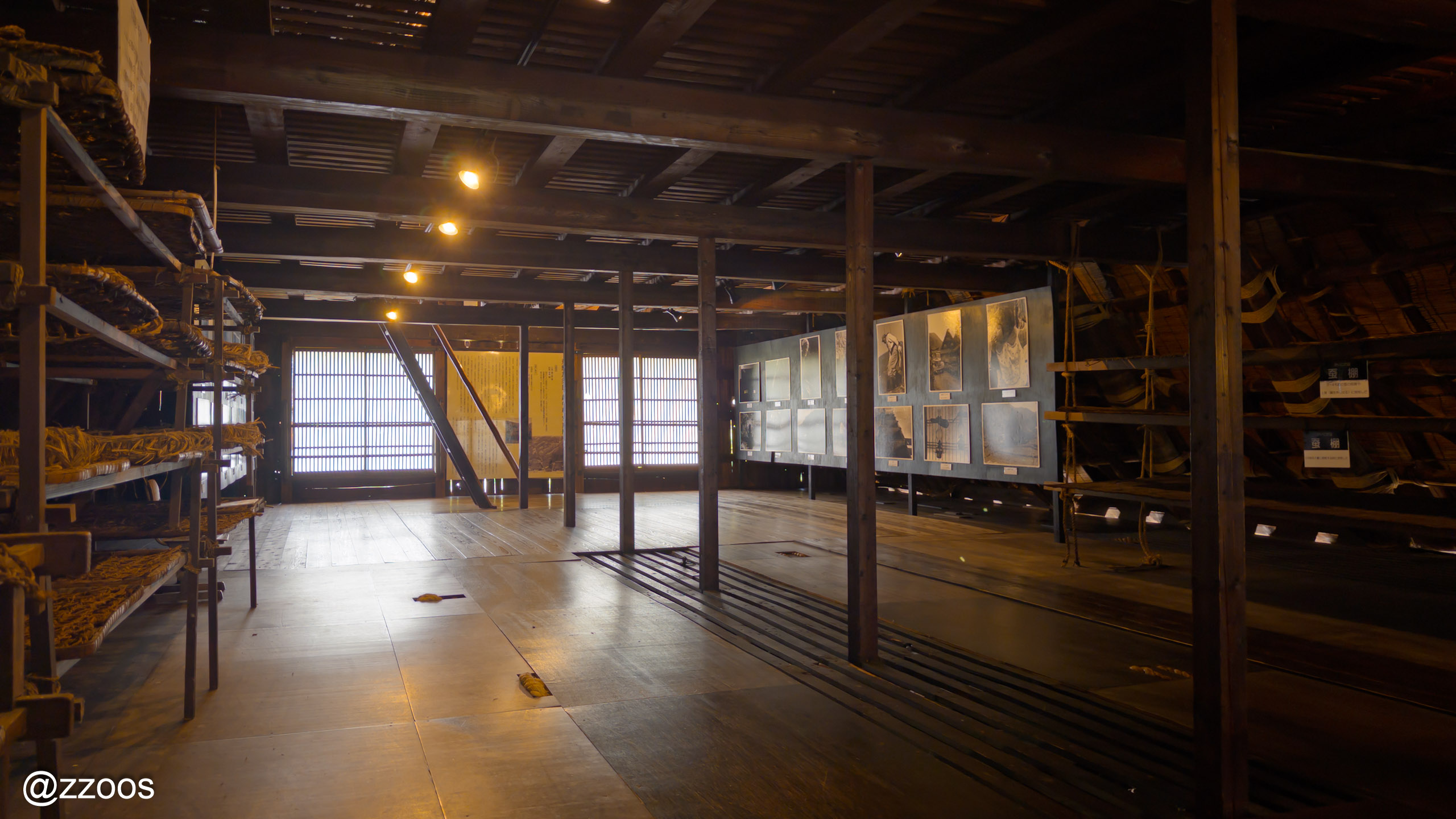 Second-floor sericulture workspace in a gassho-zukuri house