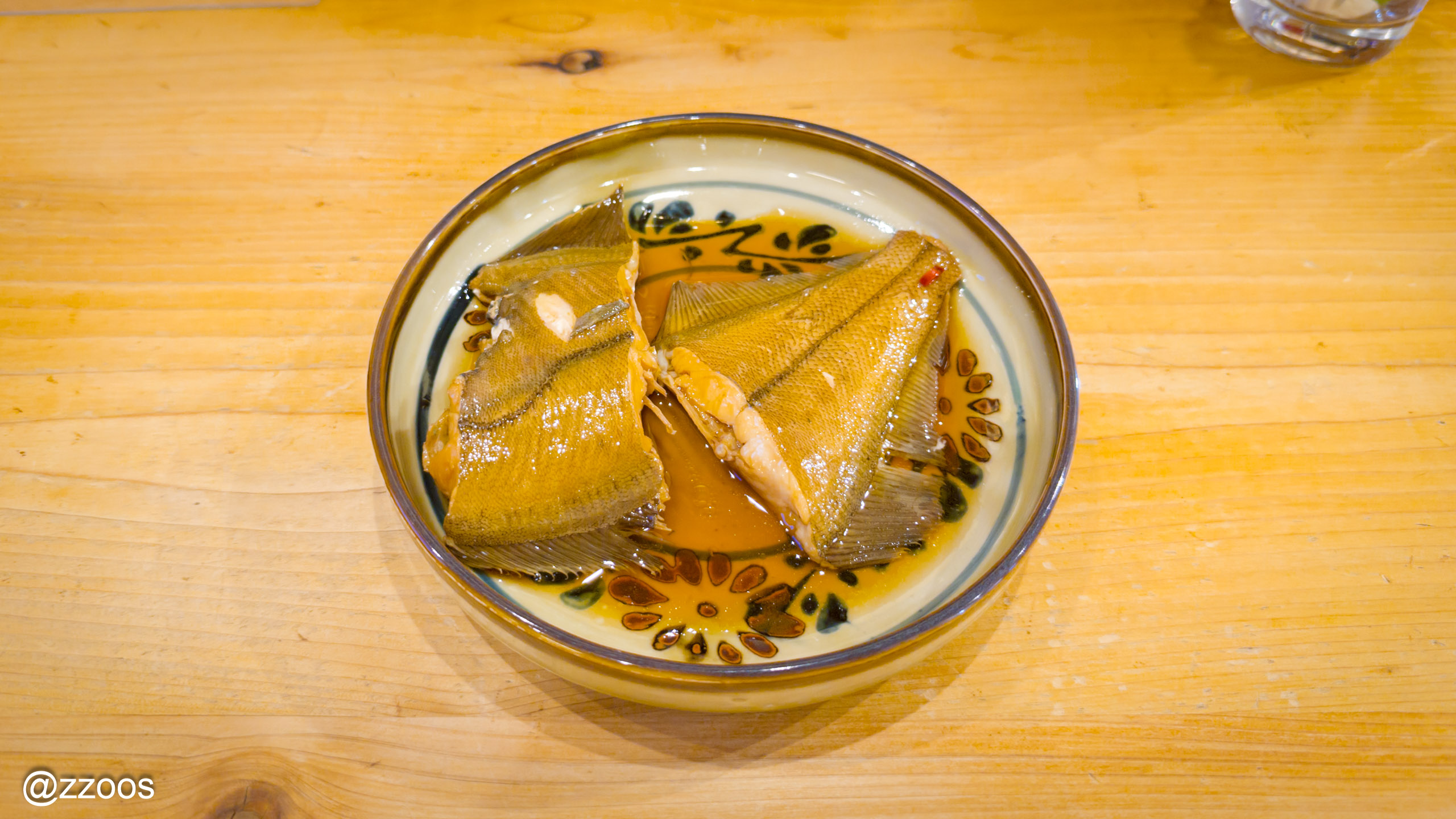 Soy-sauce-based braised flatfish at Nihonshu Makoto