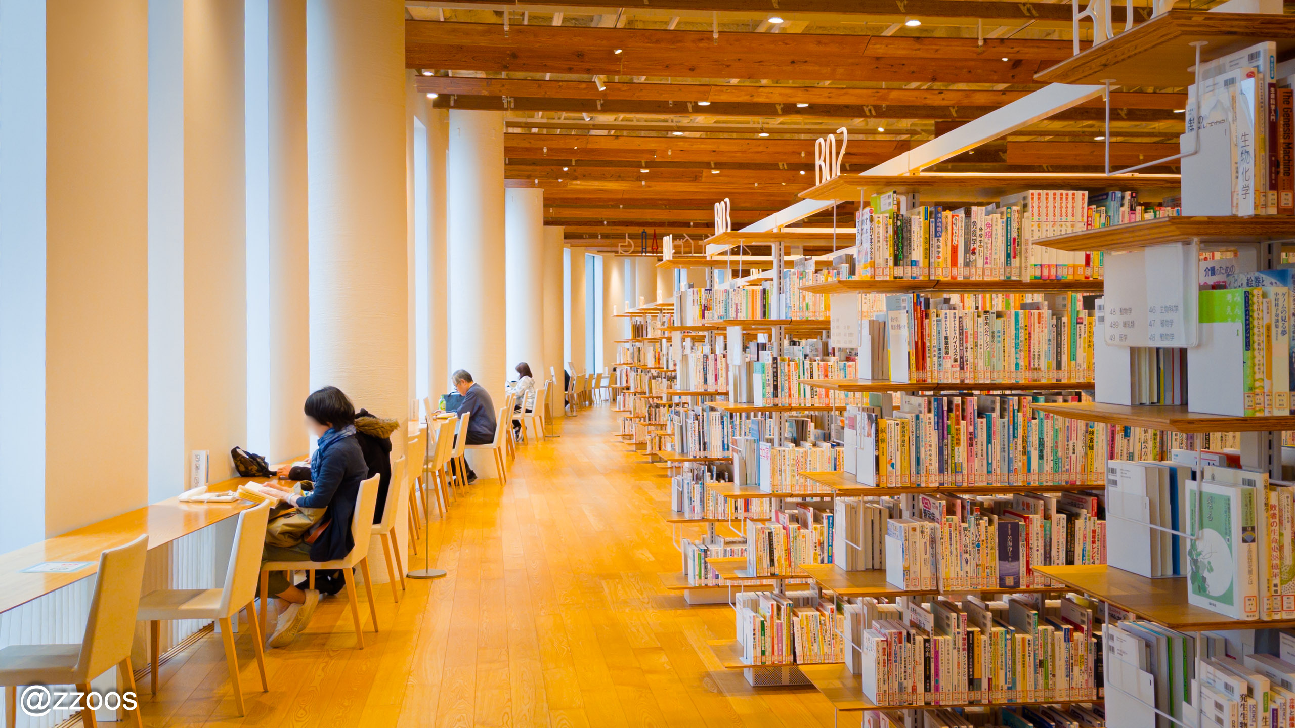 富山市立図書館の窓際の閲覧席