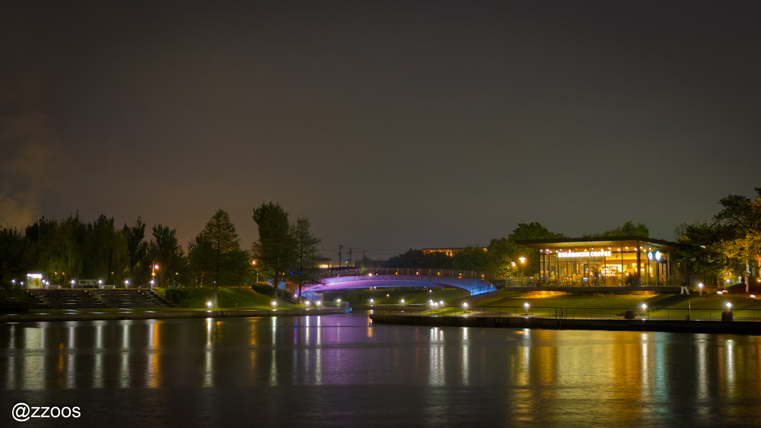 遠くから見た環水公園スターバックスの夜景