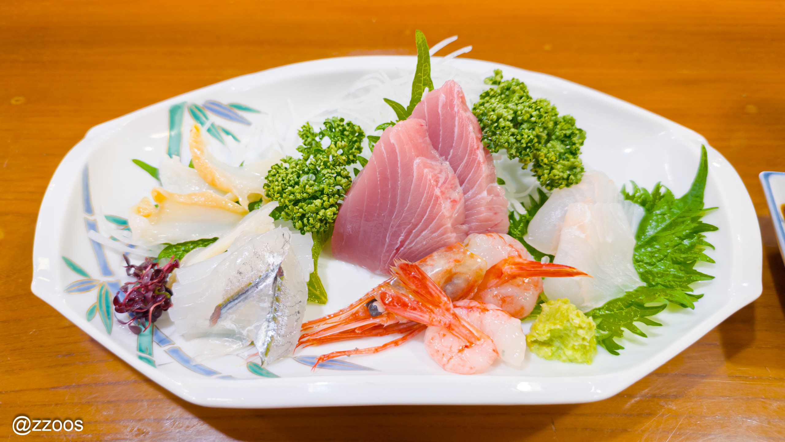 A plate of assorted sashimi ordered at Ozeki