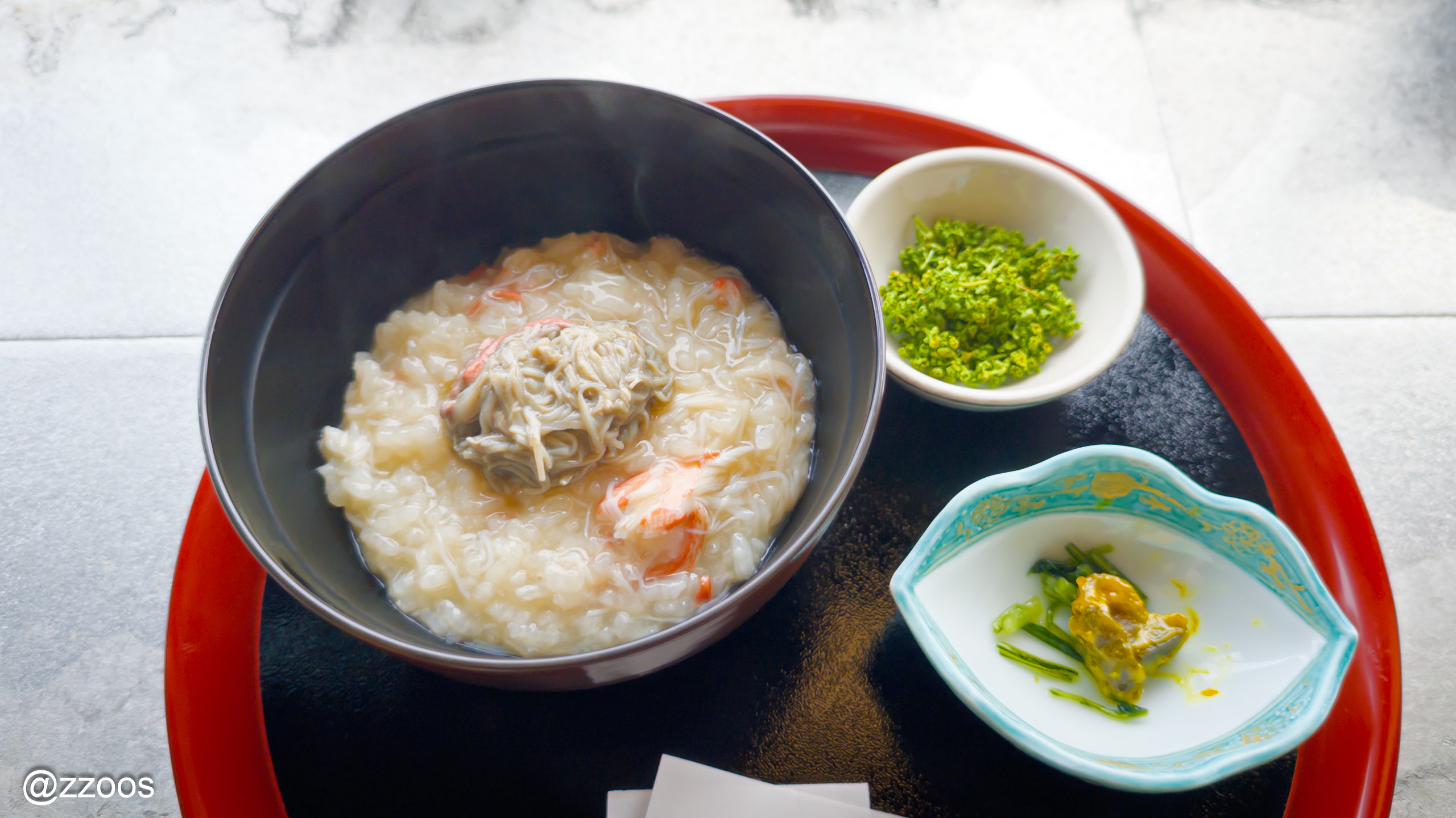 Snow crab porridge served at Tsubajin, a ryotei with 350 years of tradition