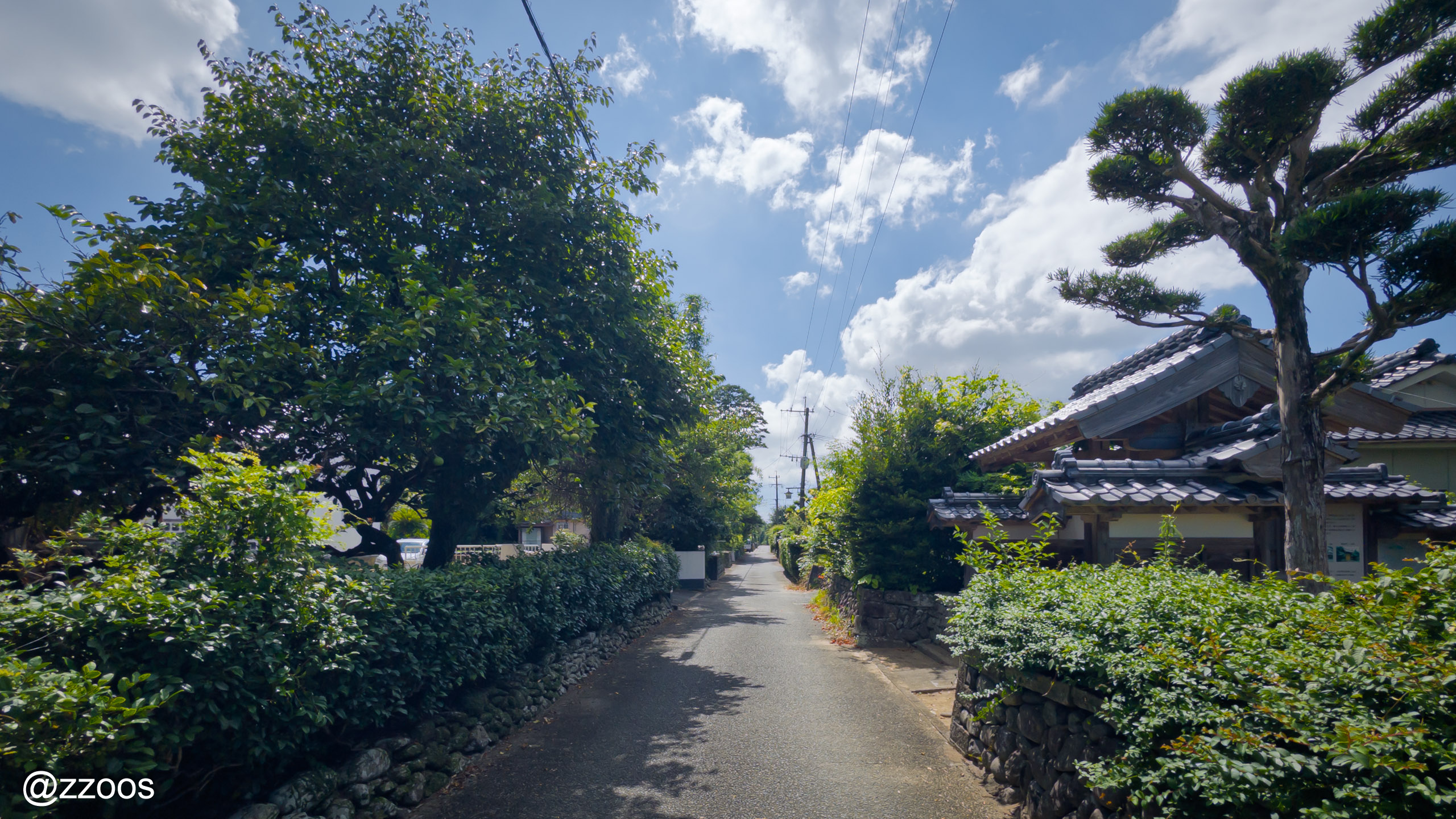 出水麓武家屋敷群の碁盤の目のような石垣の道