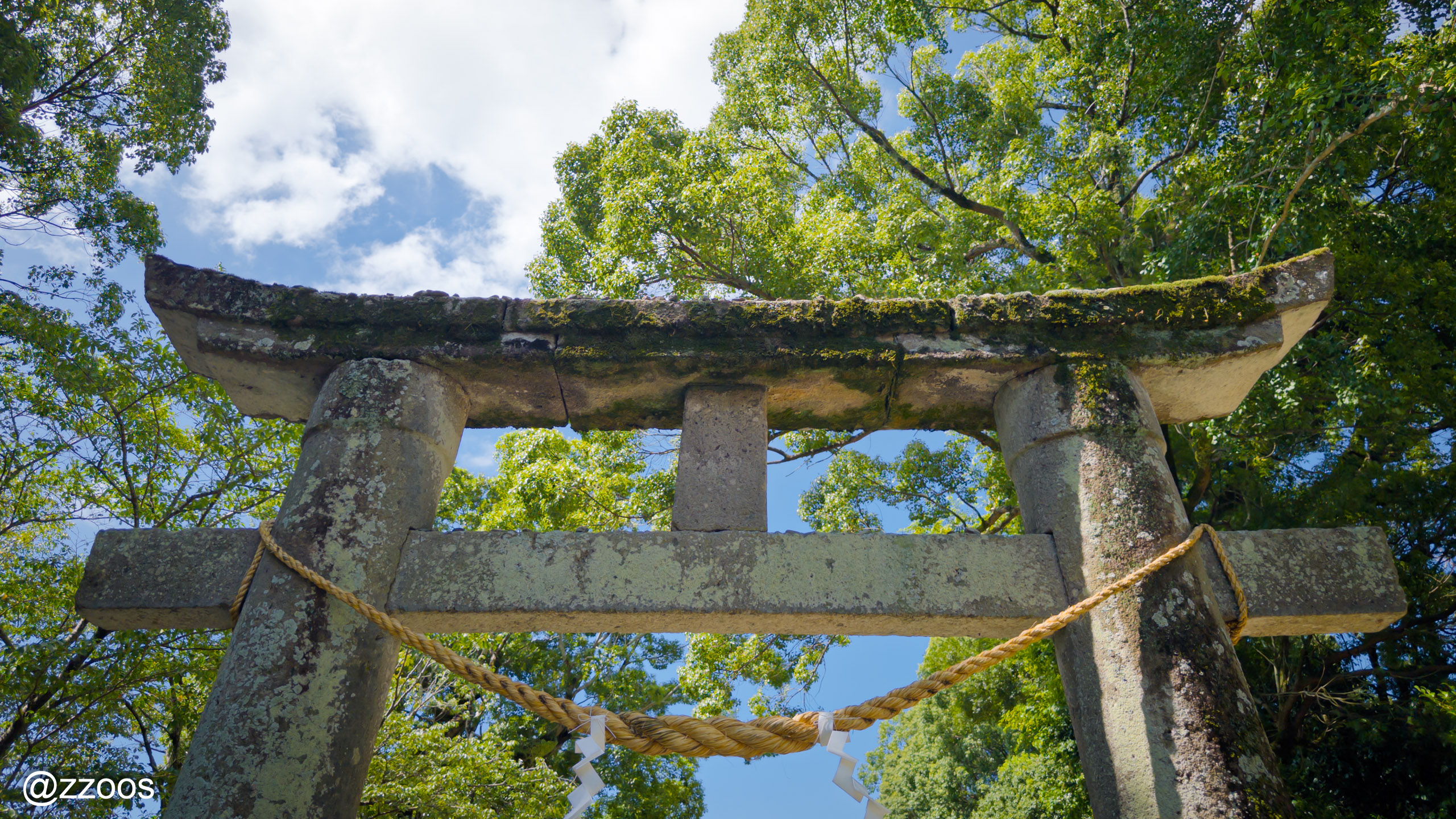 苔のついた諏訪神社の鳥居