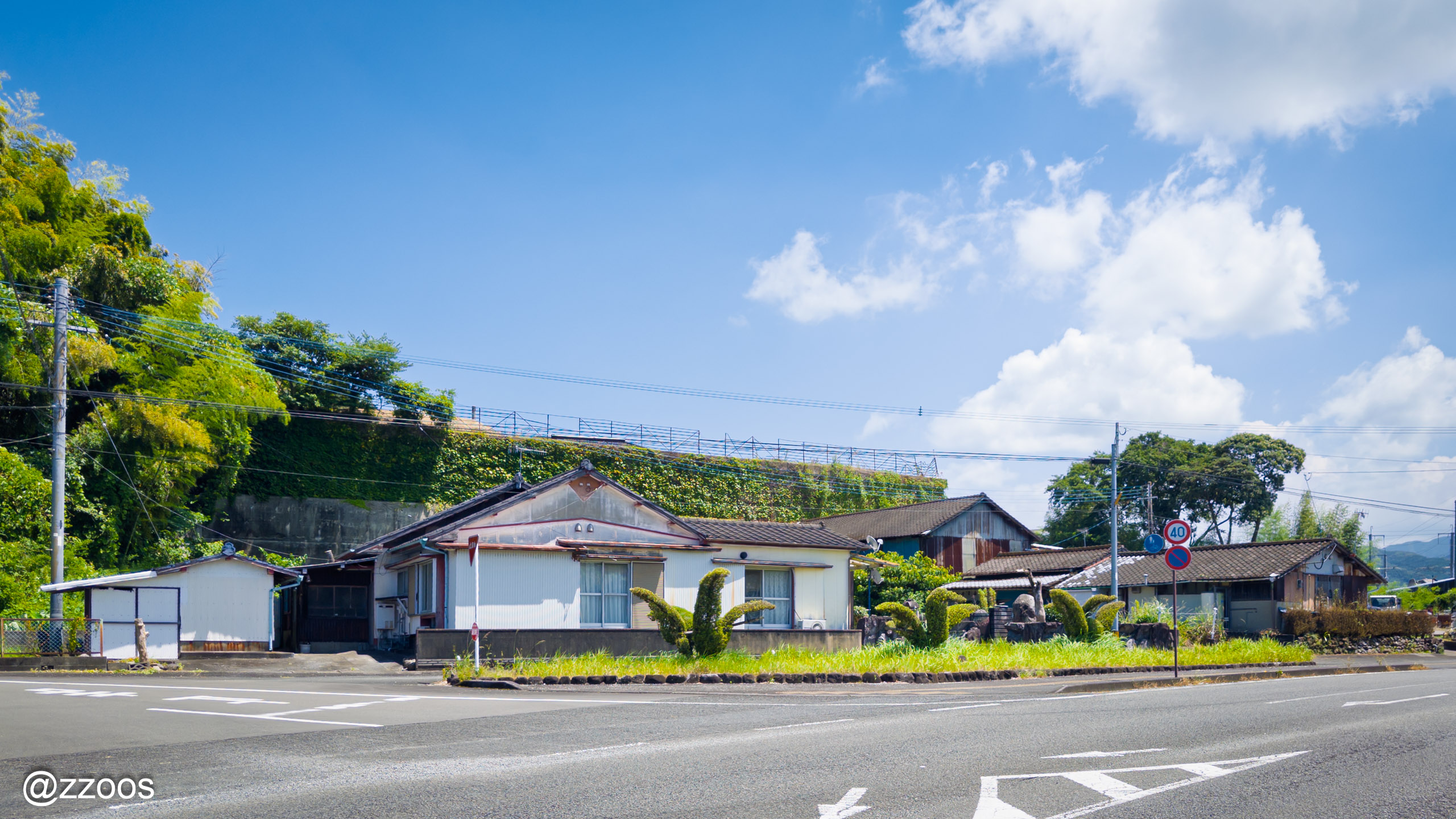 A street in Izumi under a blue sky