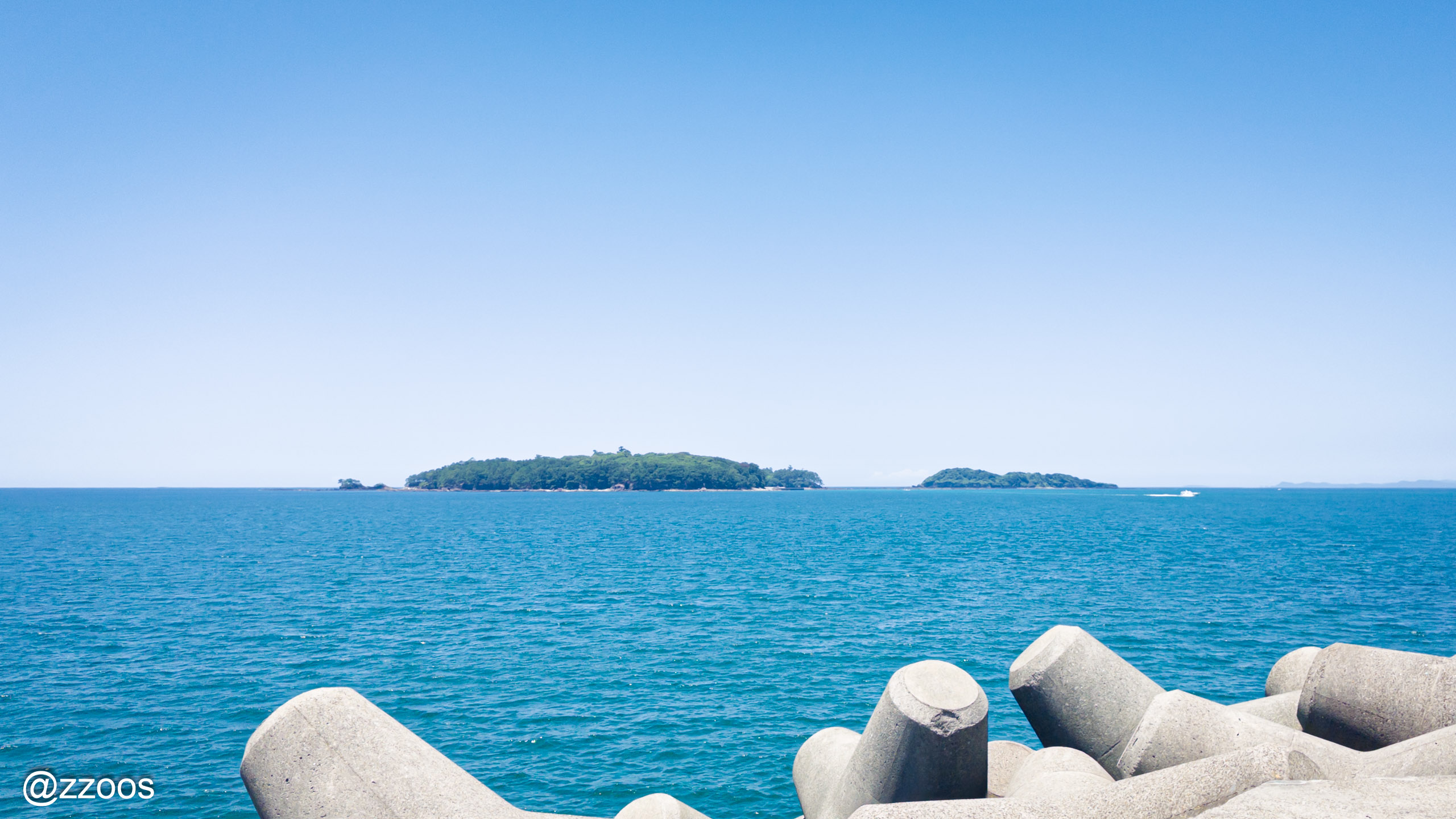 Oshima, a small island seen beyond the breakwater in Akune
