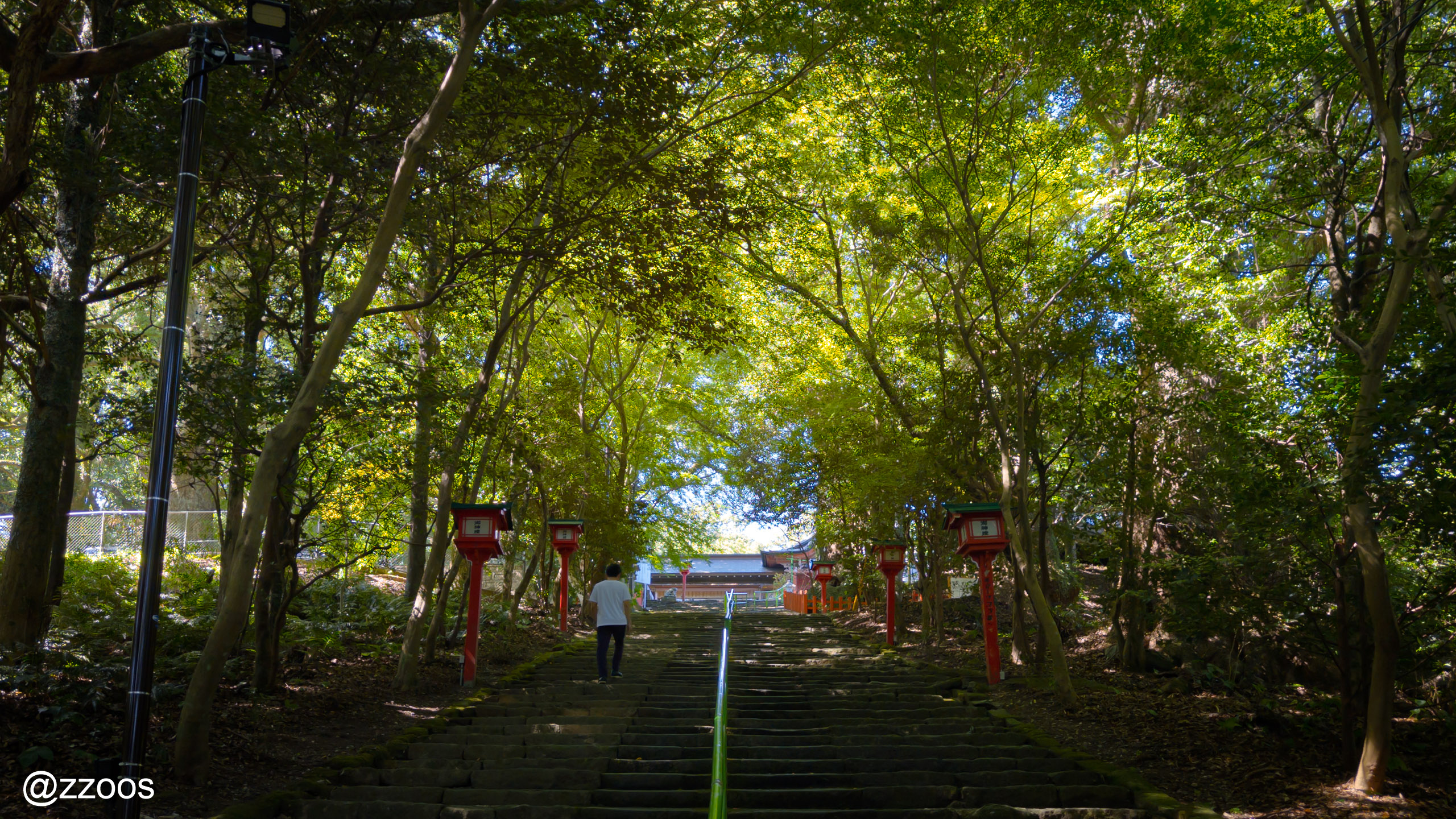 The view back toward Nitta Shrine from partway down the steps