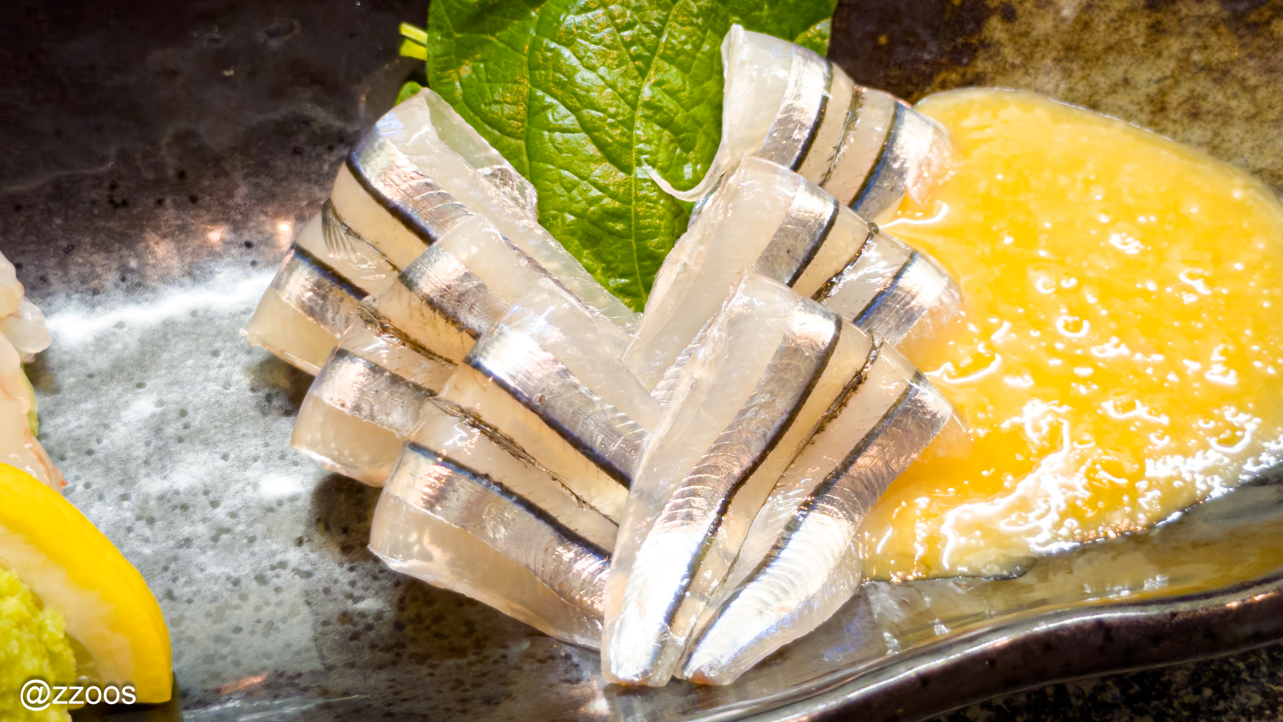 Kagoshima kibinago sashimi with vinegared miso