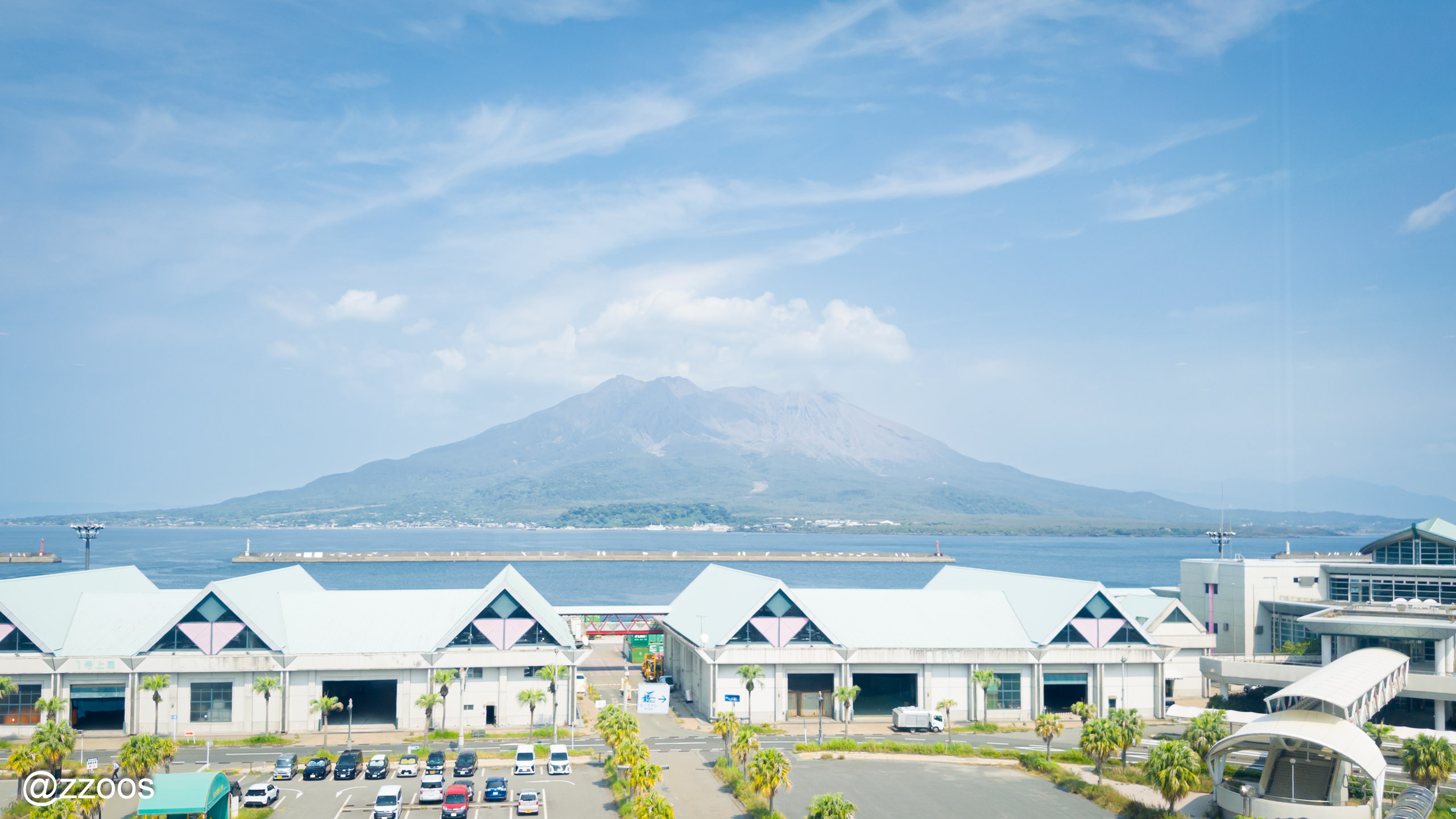 Sakurajima seen from the Kagoshima City Aquarium