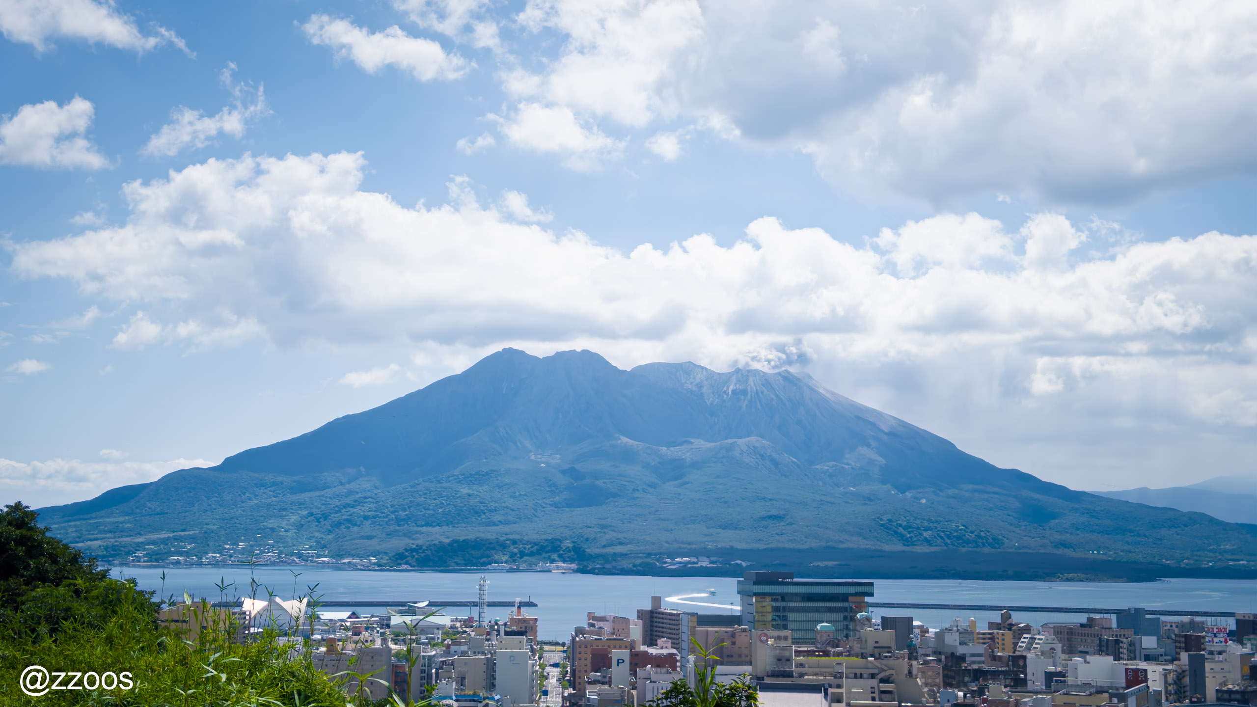 Sakurajima seen beyond downtown Kagoshima